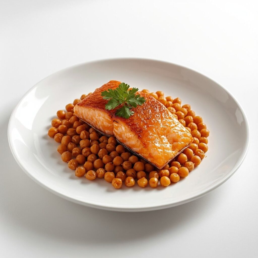 Salmon chickpea healthy plate