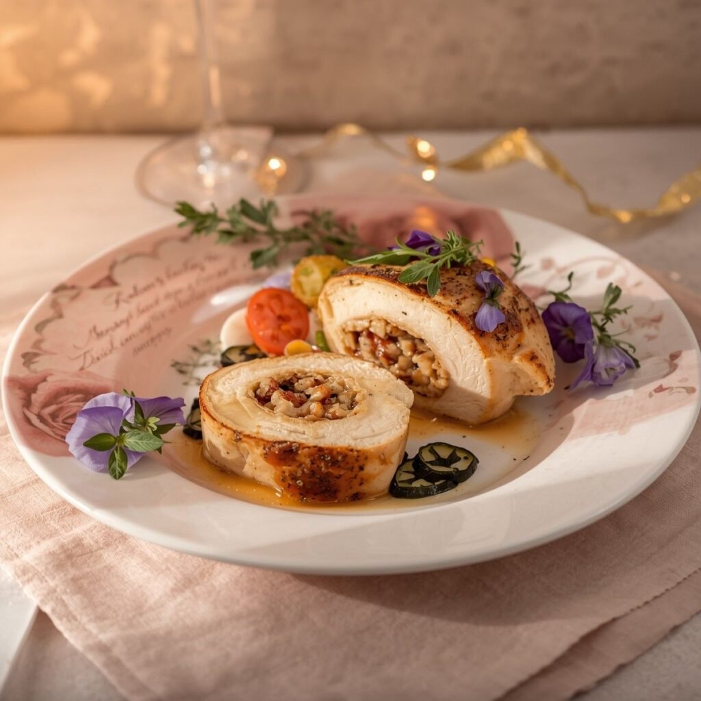 Stuffed chicken breast sliced open