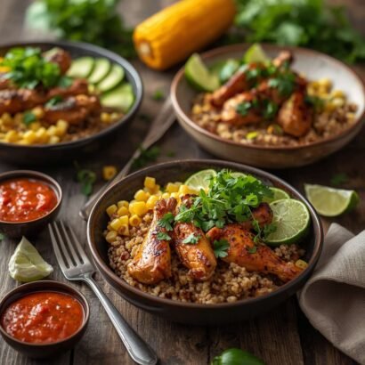 chicken bowls with grilled corn
