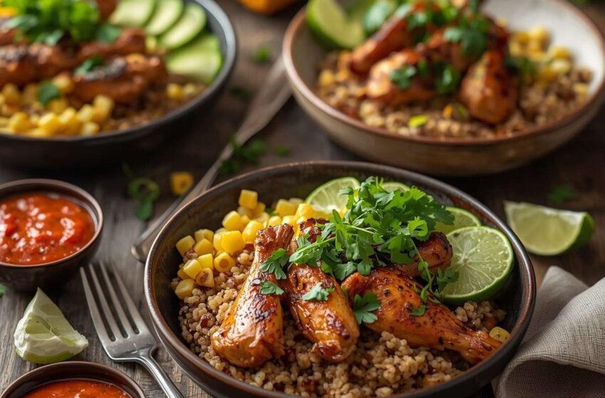 chicken bowls with grilled corn