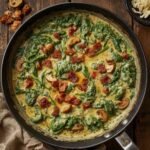 creamy keto creamed spinach with mushrooms and crispy bacon