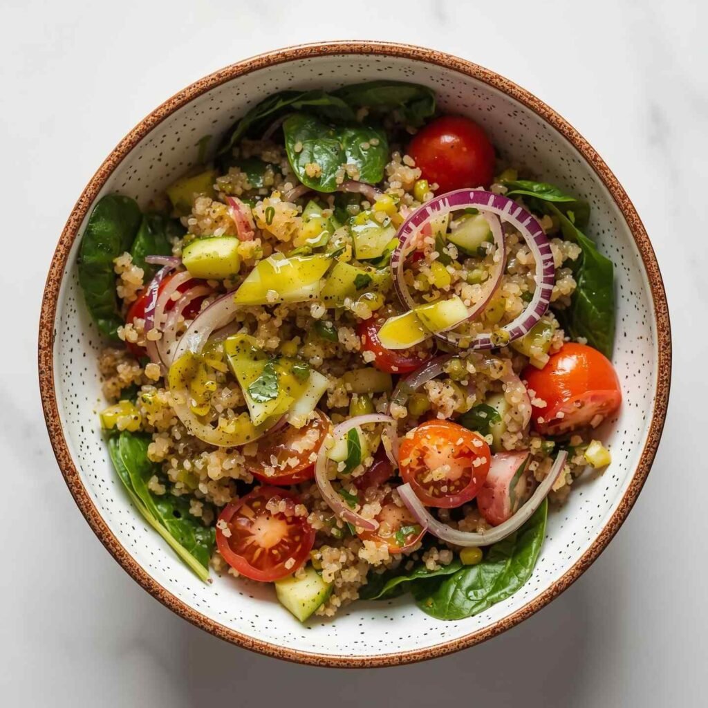 quinoa and veggie bowl with spinach