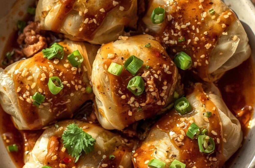 sesame ginger keto cabbage rolls