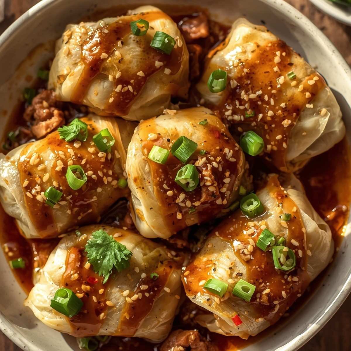 sesame ginger keto cabbage rolls