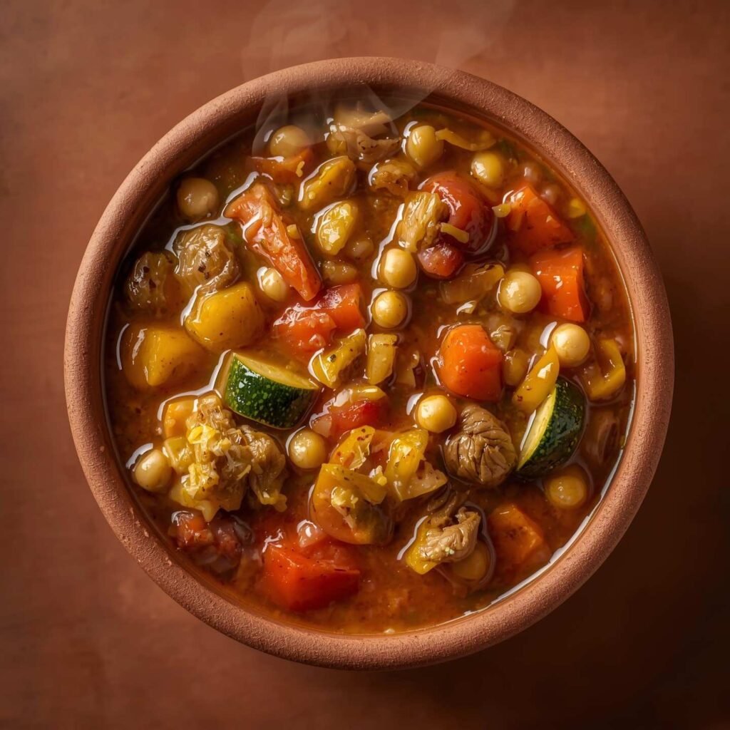 vegetable and chickpea stew with visible zucchini