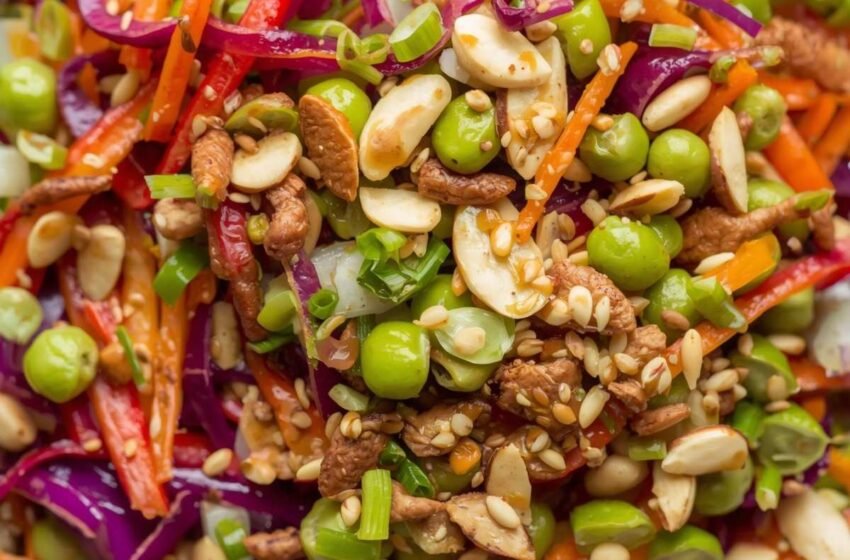 vibrant Asian edamame crunch salad with bright shredded cabbage
