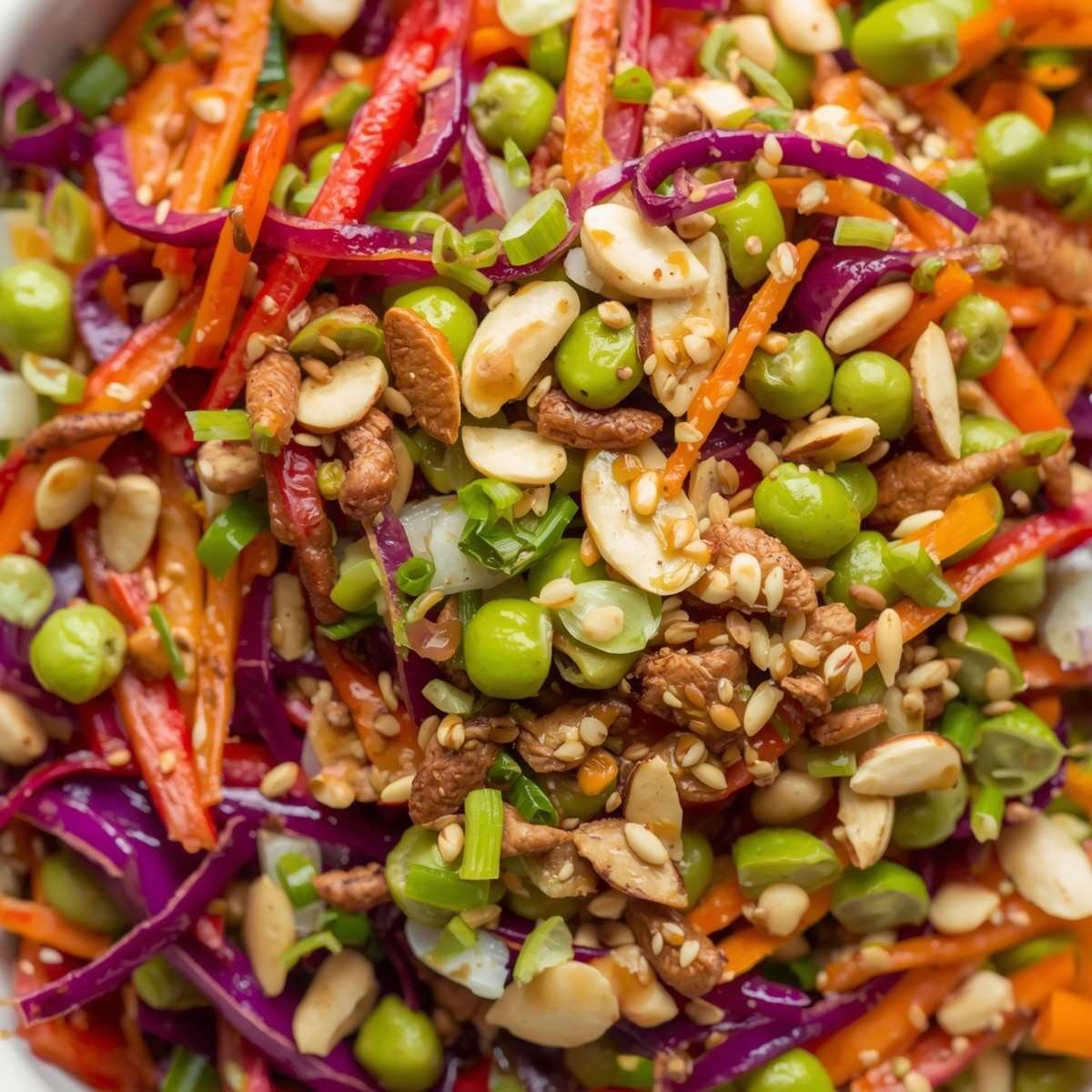 vibrant Asian edamame crunch salad with bright shredded cabbage