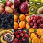vibrant fruit montage highlighting protein-rich fruits
