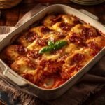 Casserole baked with golden biscuit pieces