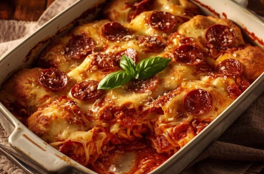 Casserole baked with golden biscuit pieces