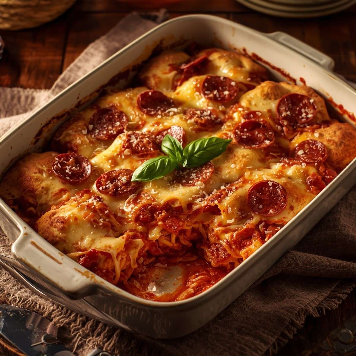 Casserole baked with golden biscuit pieces
