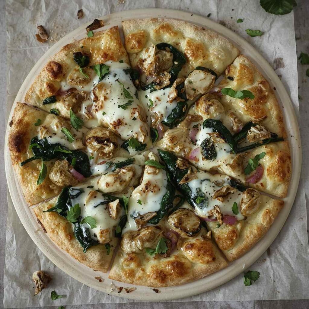 Greek Roasted Garlic Spinach White Pizza
