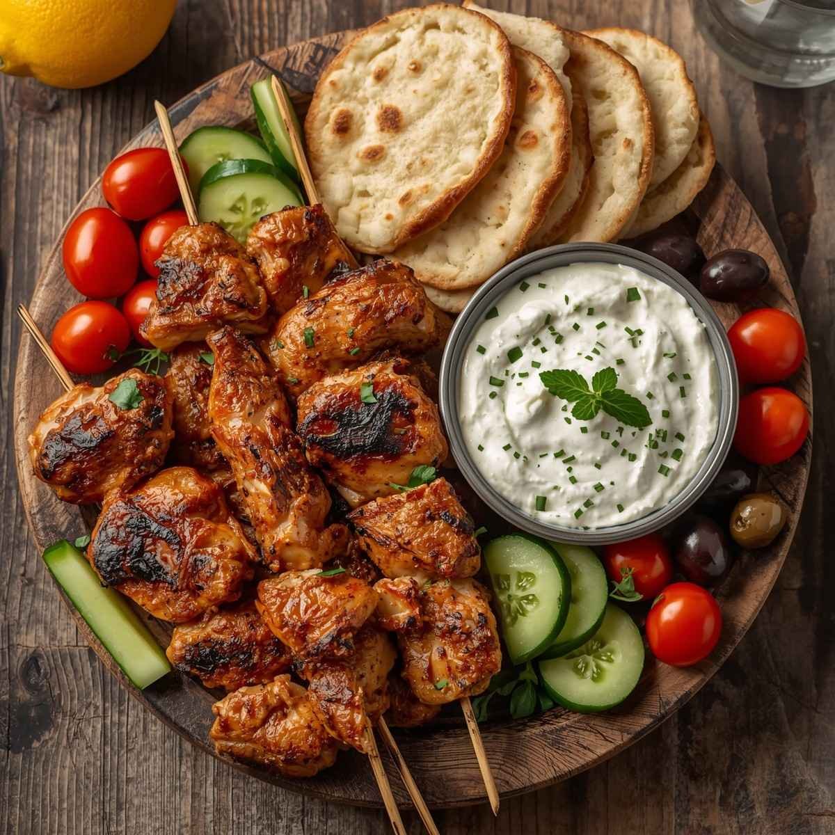 Greek Chicken Souvlaki Platter with Whipped Feta