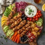 Mediterranean Chicken Souvlaki Platter with Whipped Feta