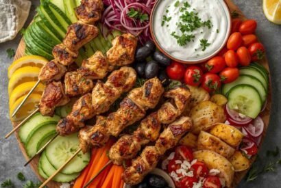 Thumbnail for Mediterranean Chicken Souvlaki Platter with Whipped Feta