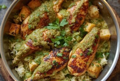 Thumbnail for Easy Salsa Verde Chicken Rice Skillet One-Pan Mexican Style Meal