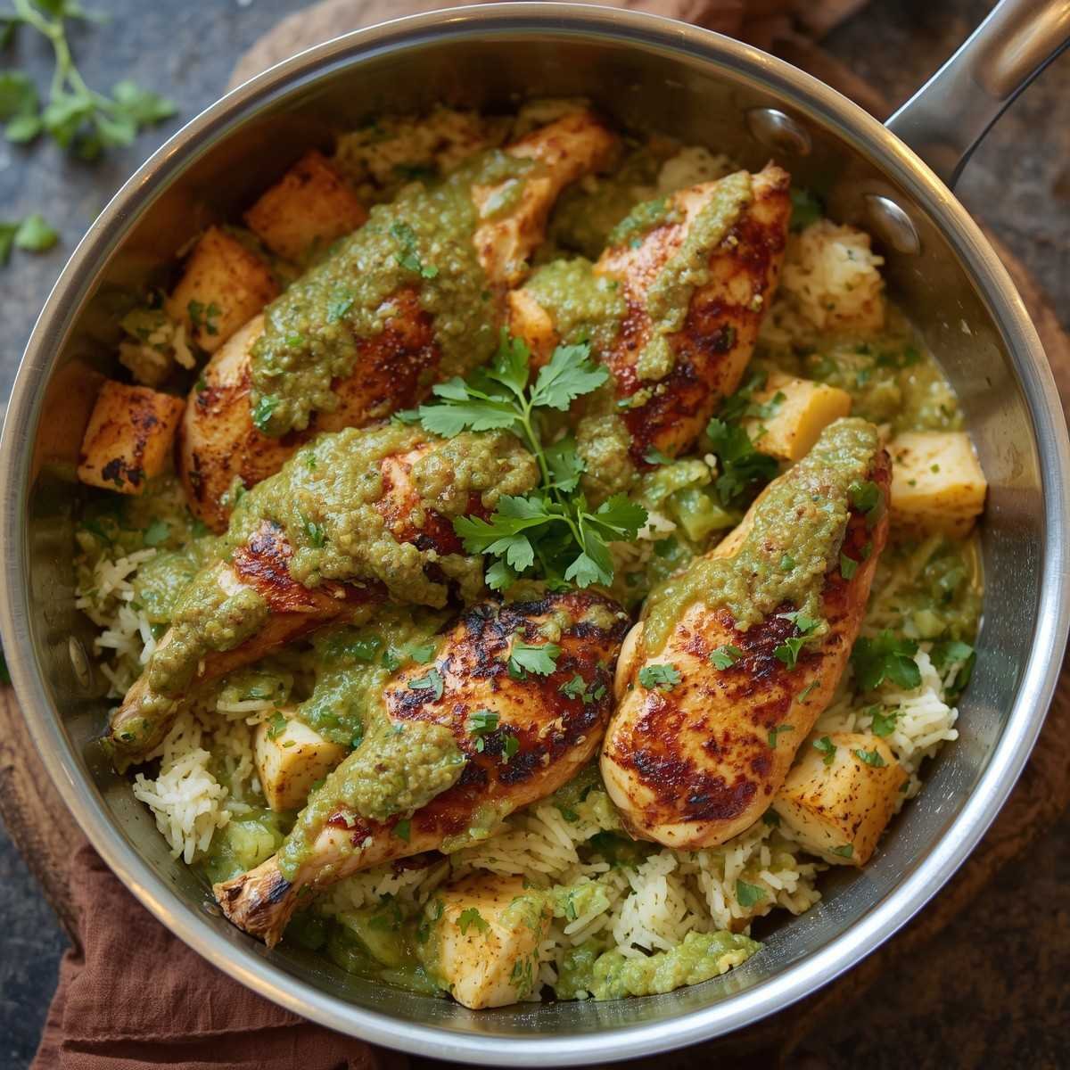 Salsa Verde Chicken Rice Skillet