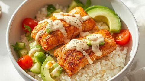 High-Protein Crispy Salmon and Rice Bowl