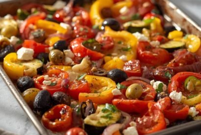 Thumbnail for One Pan Greek Vegetables Bursting with Mediterranean Flavor