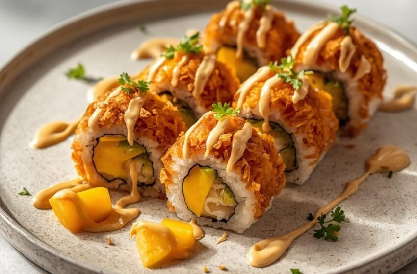 Mango Crispy Rice Sushi with mango