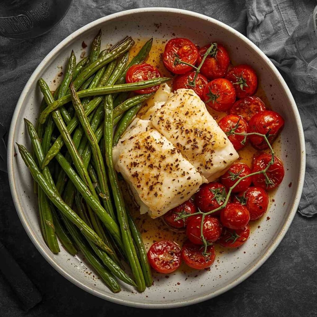 Roasted cod sheet pan dinner