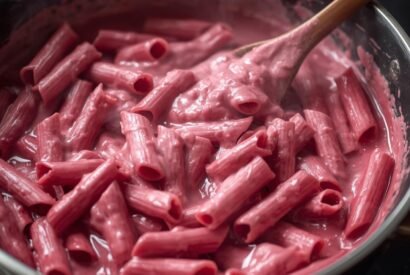 Thumbnail for Beetroot pasta with creamy sauce