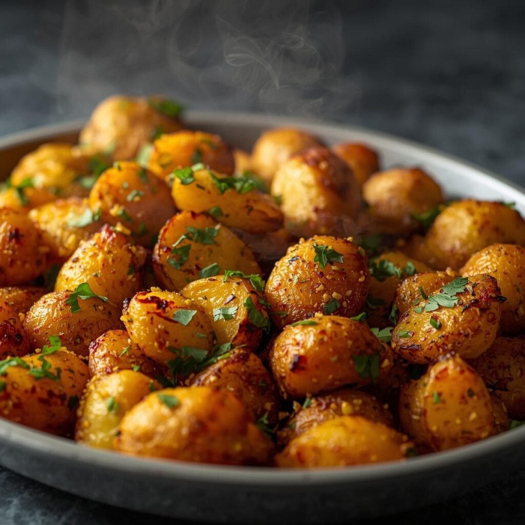 finished Golden Mustardy Roast Potatoes