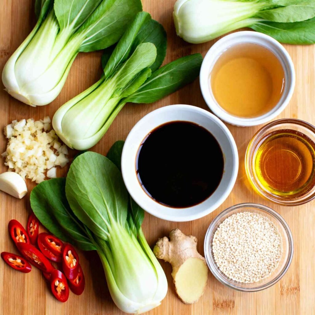 ingredients for Bok Choy with Ginger Chili Sauce