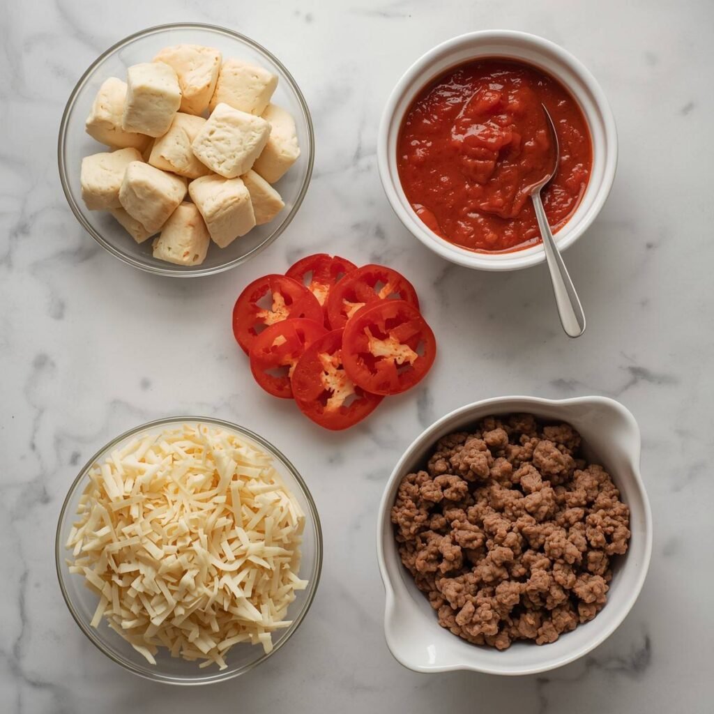 ingredients for Easy Pizza Biscuit Casserole