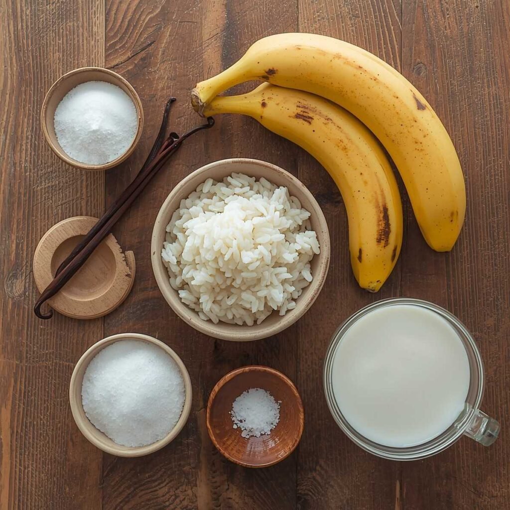 ingredients for Japanese-Style Banana Rice Pudding