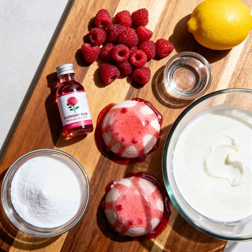 ingredients for Raspberry Rose Mousse Domes 