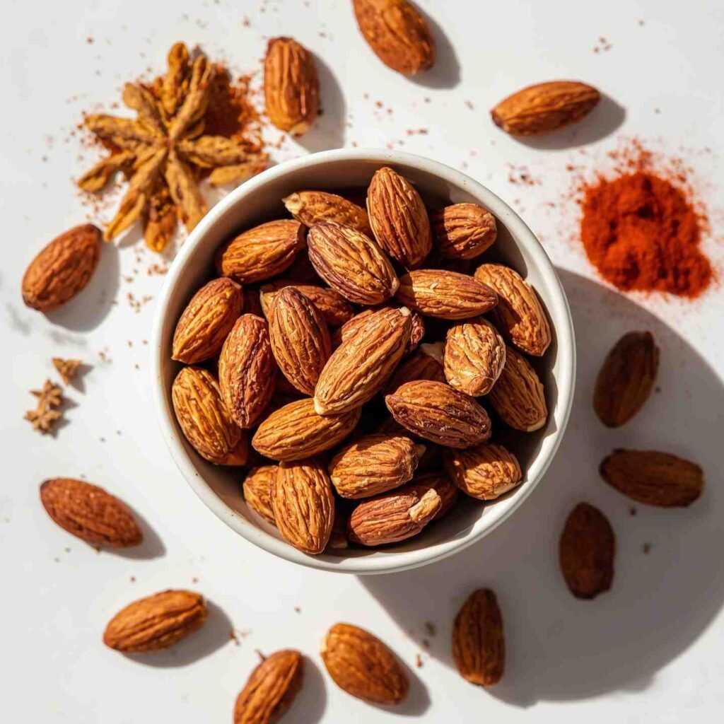 spiced roasted almonds served in a bowl