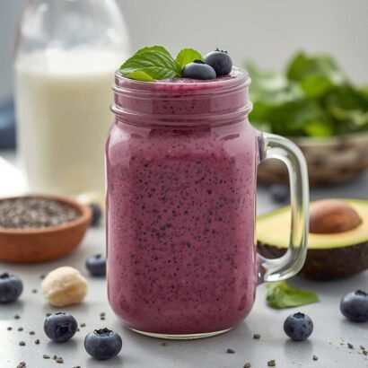 Avocado Banana Spinach Blueberry Smoothie (Healthy Glow Smoothie)