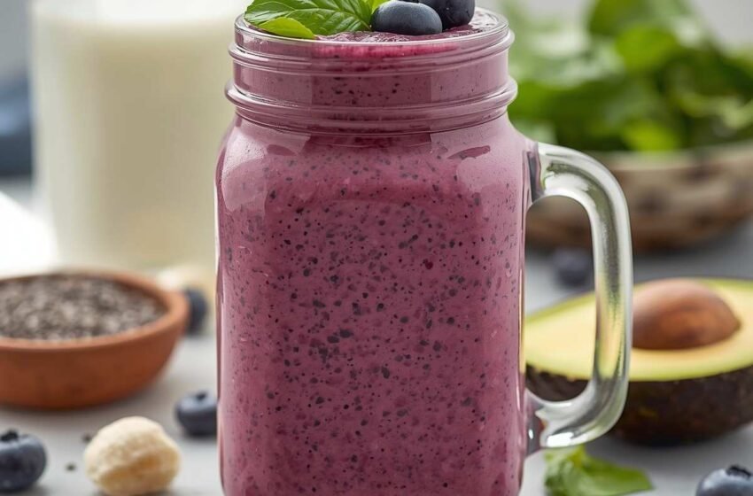 Avocado Banana Spinach Blueberry Smoothie (Healthy Glow Smoothie)