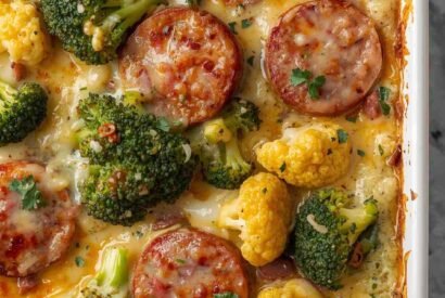 Thumbnail for Keto Broccoli & Cauliflower Gratin with Sausage