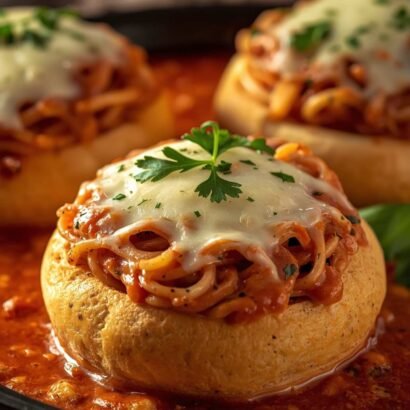 Italian Spaghetti Garlic Bread Bowls