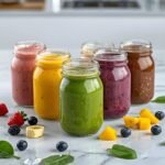 colorful smoothies in glass jars