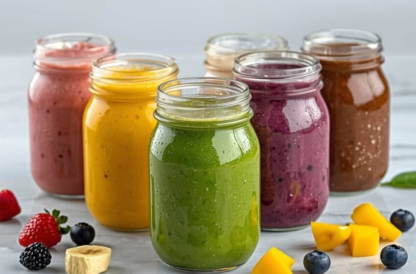 colorful smoothies in glass jars