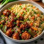 Chicken Manchurian served with vegetable fried rice