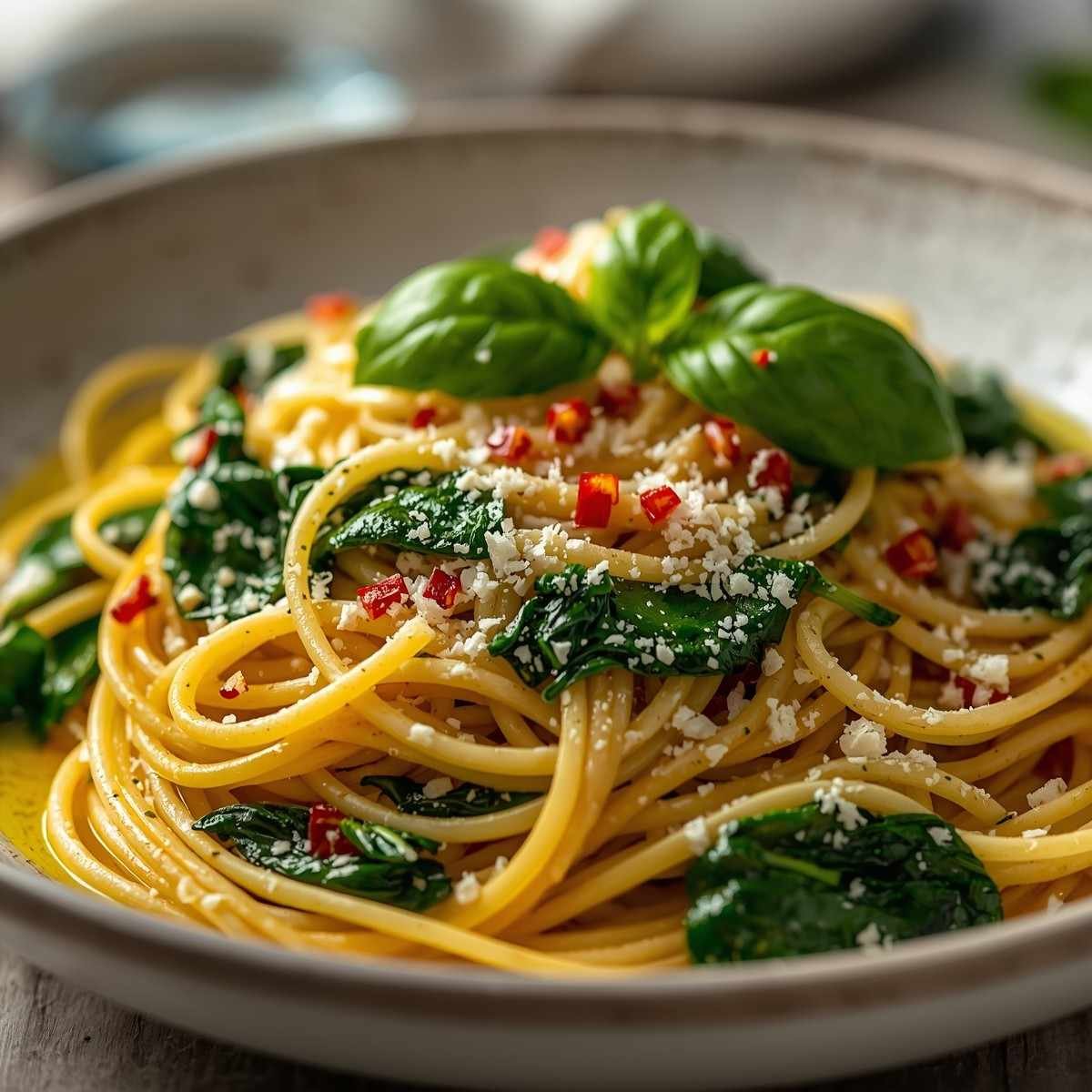 Healthy Garlic Butter Spinach Spaghetti