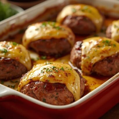 High Protein Cheesy Beef Patties Bake