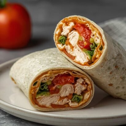 chicken wrap sliced in half