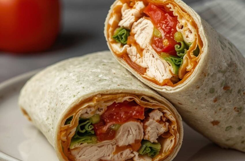 chicken wrap sliced in half