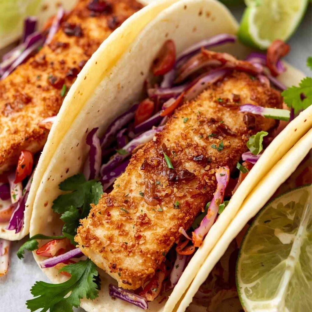 Air Fryer Fish Tacos with Cilantro Lime Slaw