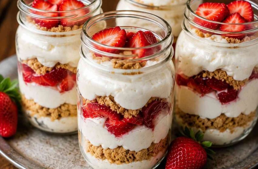 High Protein Strawberry Cheesecake Jars