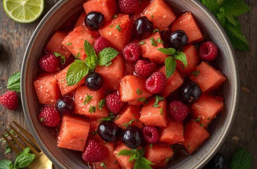 Watermelon Fruit Salad with Lime Mint Dressing