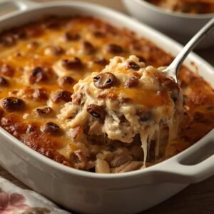 Rotisserie Chicken Mushroom Rice Casserole