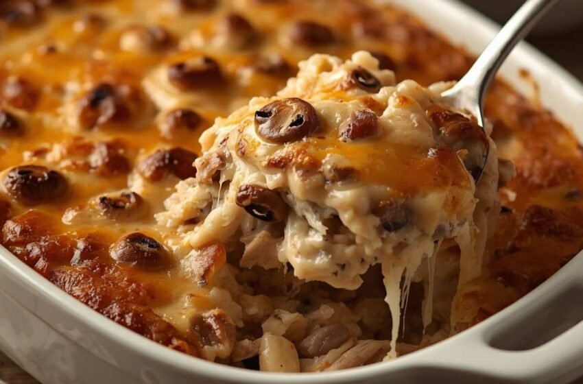 Rotisserie Chicken Mushroom Rice Casserole