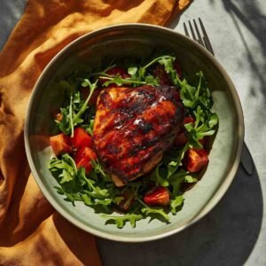 Balsamic Chicken Thighs with Arugula Tomato Salad