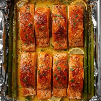 Garlic Butter Lemon Salmon with Roasted Asparagus